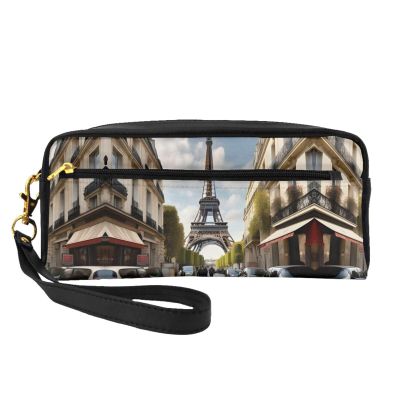 FRESQA Paris Street Scene Eiffel Tower Print Portable Mini Makeup Bag,Versatile And Compact,Perfect For Your Essentials