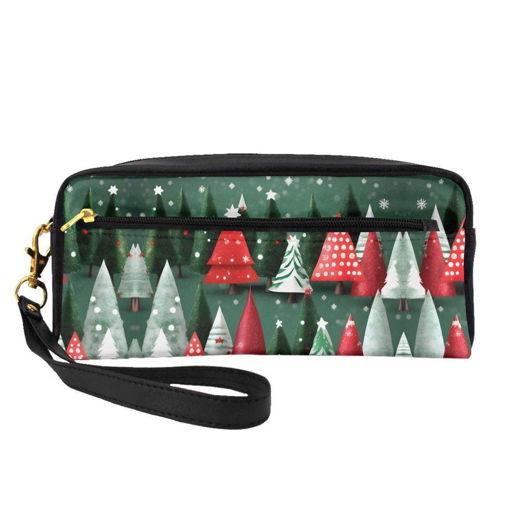 FRESQA Christmas Treess Print Portable Mini Makeup Bag,Versatile And Compact,Perfect For Your Essentials