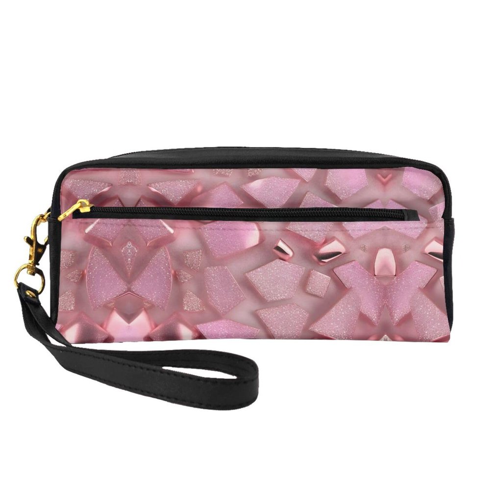 FRESQA Rose Gold Faux Glitter Print Portable Mini Makeup Bag,Versatile And Compact,Perfect For Your Essentials