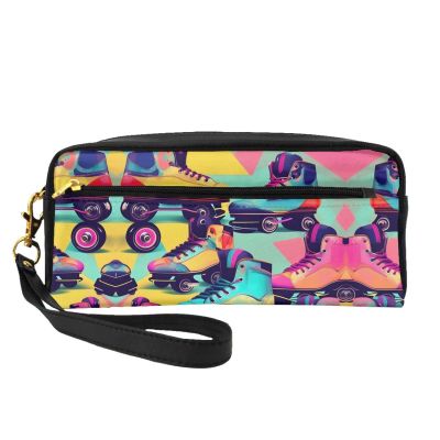 FRESQA Retro Roller Skates Colorful Print Portable Mini Makeup Bag,Versatile And Compact,Perfect For Your Essentials