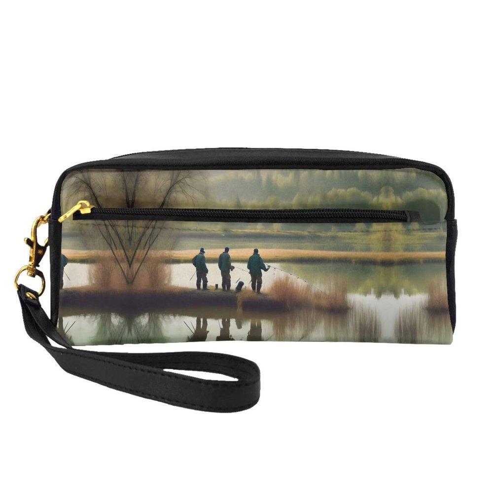 FRESQA Fishing Lake Fishermen Print Portable Mini Makeup Bag,Versatile And Compact,Perfect For Your Essentials