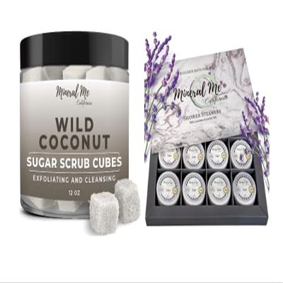 Body Scrub Exfoliator - 12oz COCONUT Sugar scrub cubes w/Mango Butter & Shea butter- Ultra Hydrating, Shower Steamers Aromatherapy - Lavender Shower Steamers w/Organic Essential Oils for Steam Spa