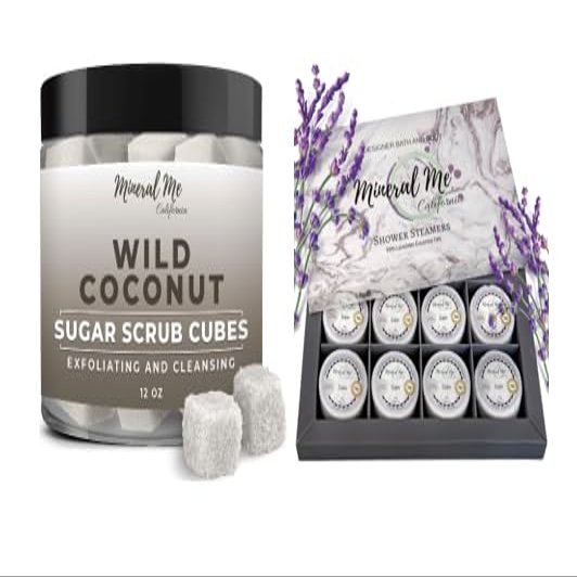 Body Scrub Exfoliator - 12oz COCONUT Sugar scrub cubes w/Mango Butter & Shea butter- Ultra Hydrating, Shower Steamers Aromatherapy - Lavender Shower Steamers w/Organic Essential Oils for Steam Spa