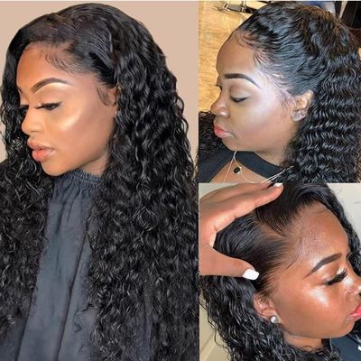 13x4 Deep Wave Lace Front Wigs for Black Women,Human Hair Pre Plucked with Baby Hair for Daily Dress,Glueless Curly Lace Frontal Wigs