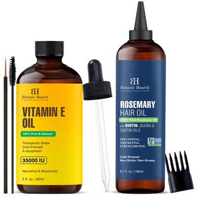 Botanic Hearth 100% Pure Rosemary Oil For Hair Growth Infused With Biotin 6.7 fl oz and Botanic Hearth Vitamin E Oil 2 fl oz