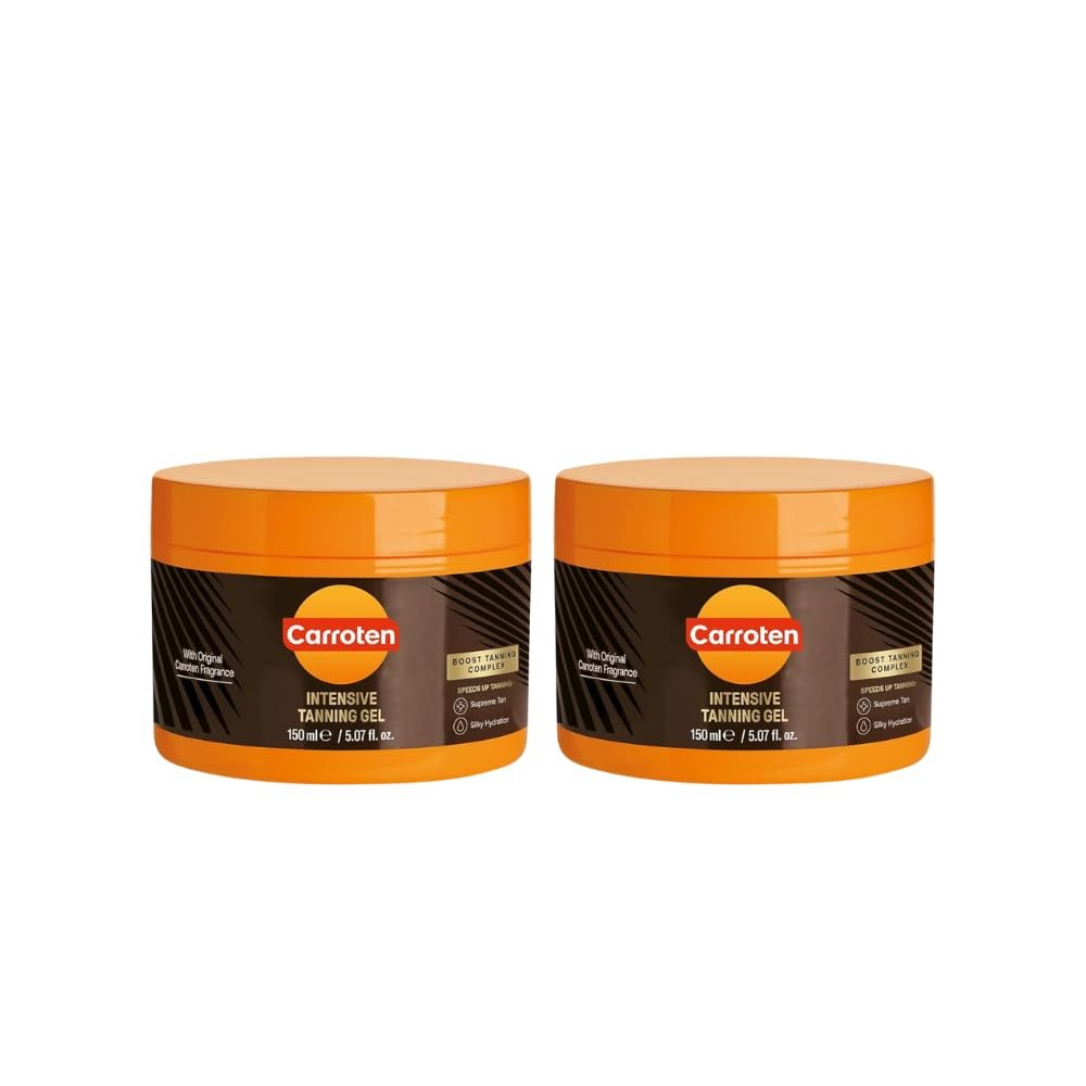 Carroten Intensive Tanning Gel | Browning Tan Accelerator | Non-Greasy, Water-Resistant with Carrot and Coconut Oil | Vitamin A & E For Moisture & Hydration | 5 Fl Oz (Pack of 2)