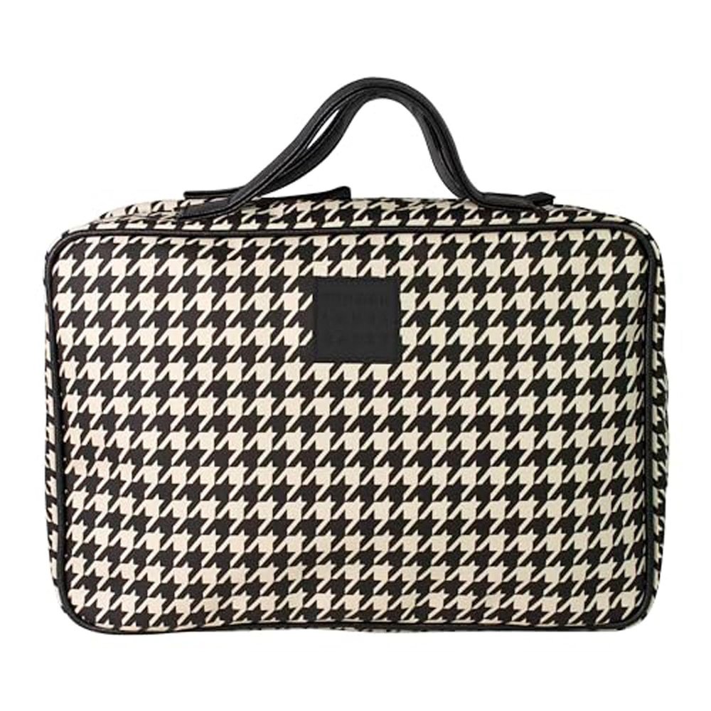 Tender Love + Carry Houndstooth Hanging Travel Bag, Toiletry Bag, Makeup Bag for Women, Portable Water-resistant Small Travel Bag for Toiletries & Cosmetic Essentials