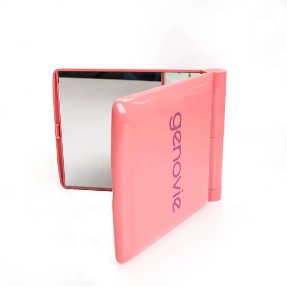 Genovie Compact LED Mirror | LED Compact Travel Makeup Mirror | for Purse - Pocket - Travel - On-The-Go | Magnification Compact LED Mirror, Lightweight - LED Fluorescent Lights - Maximum Brightness