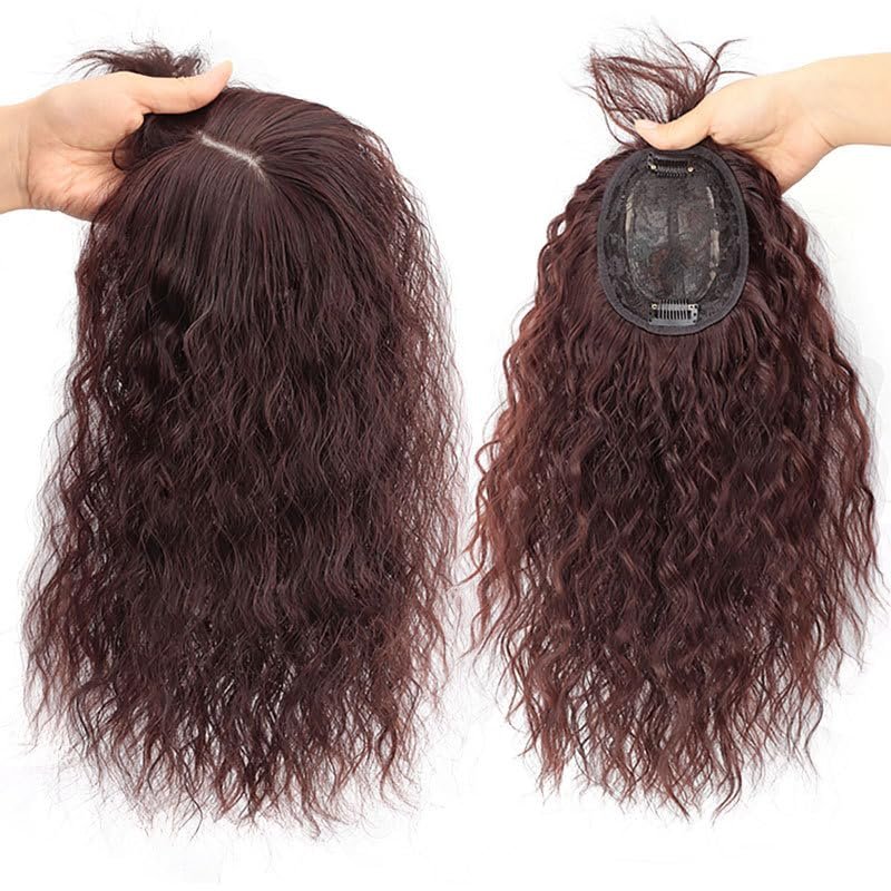 13x12 Synthetic Corn Curly Cover Gray Hair for Woman Clip in Hair Toppers (Dark brown,10inch)