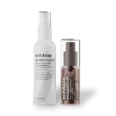 Enhanse The Recovery Routine, Under Eye Gel & Super Clean Face Mist for Men & Women, Brightening Caffeine Eye Cream with Peptides & Face Wash Alternative with Hypochlorous Acid