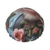 Embroidered Roses Shower Cap for Women Men Waterproof Hair Cap with Elastic Band Double Layered Bath Caps Reusable Bathing Shower Caps for all Hair Types view 1