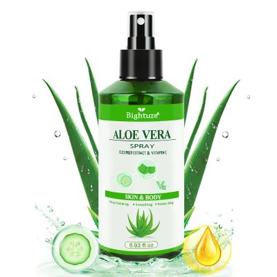BIGHTURE Aloe Vera Spray from Freshly Cut Pure Aloe, Aloe Vera for Skin& Hair, Aloe Vera Spray for Sunburn Relief, 6.93oz, Absorbs Rapidly, Infused wirh Cucumber Essence