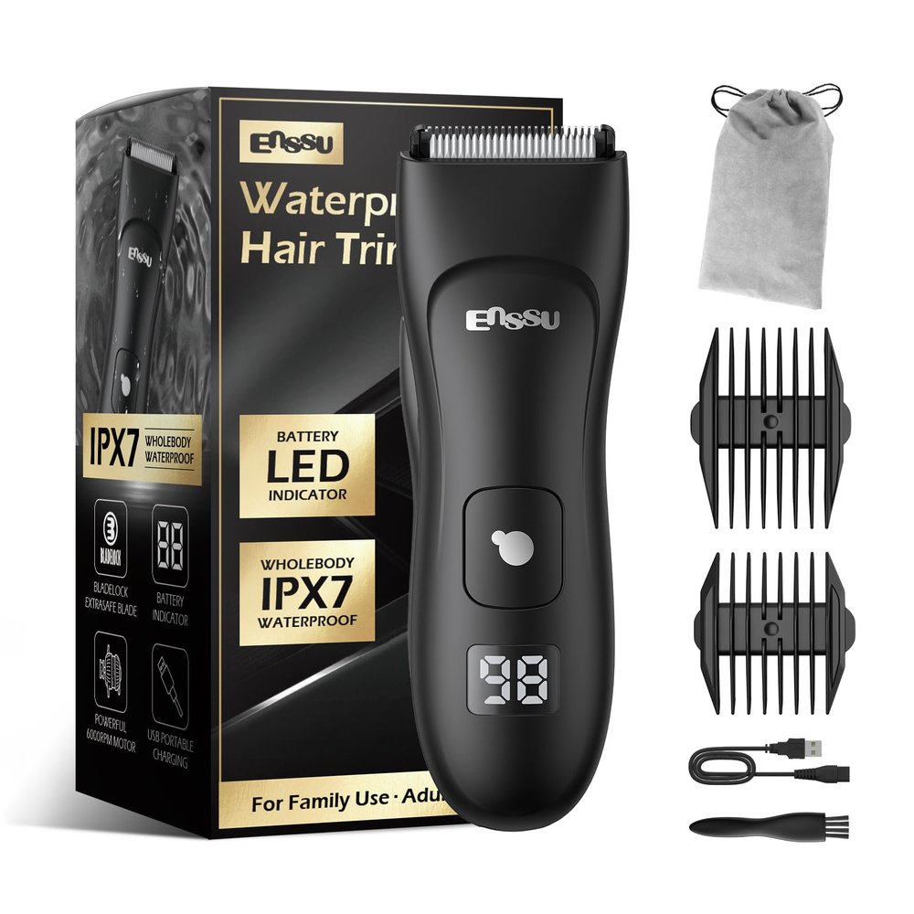 ENSSU Body Hair Trimmer for Men, Electric Manscape Groin Trimmer with Skin-Safe Ceramic Blade, Waterproof Ball Trimmer for Chest, Beard, and Pubic Hair