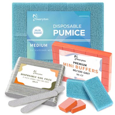 40Pcs Disposable Pumices and 50Pcs Nail Files 180 Grit and 50Pcs Mini Buffers 80/100 Grit Bundle