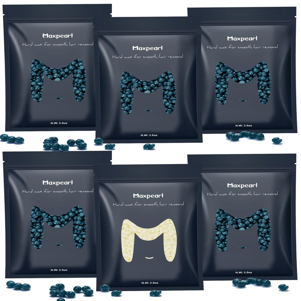 Maxpearl Hard Wax Beads Pack of 6 - Brazilian, Bikini Waxing, Face, Eyebrows, Underarms, Arms, Chest, Back, Legs, Jasmine & Coconut Formula, 21oz