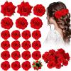 BBTO 21 Pieces Flower Hair Clip Rose Hair Clips Hair Barrettes for Women Flower Hair Accessories Boho Bride Claw Clip Hairpin Brooch Pin Headpiece for Wedding(Red,Large, Medium, Small) view 1