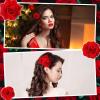 BBTO 21 Pieces Flower Hair Clip Rose Hair Clips Hair Barrettes for Women Flower Hair Accessories Boho Bride Claw Clip Hairpin Brooch Pin Headpiece for Wedding(Red,Large, Medium, Small) view 2