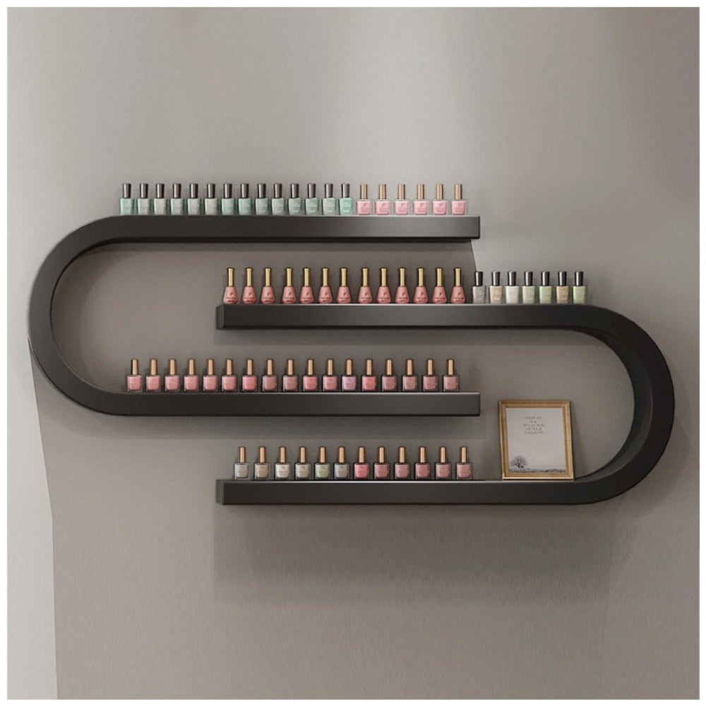 ZBJDX Nail Polish Wall Racks, U-Shaped Cosmetic Display Cases, Floating Shelves Wall Mounted Nail Polish Organizer, for Home Salon,Black