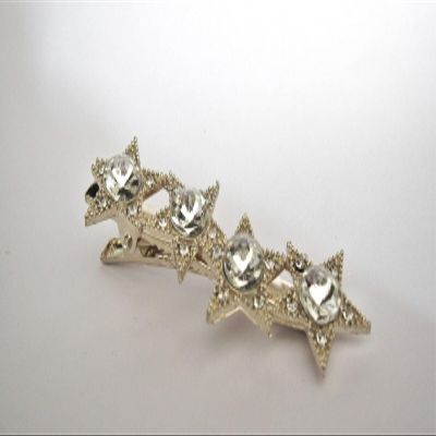 Generic Silver and light gold tone crystal stars alligator hair clip for fine thin hair