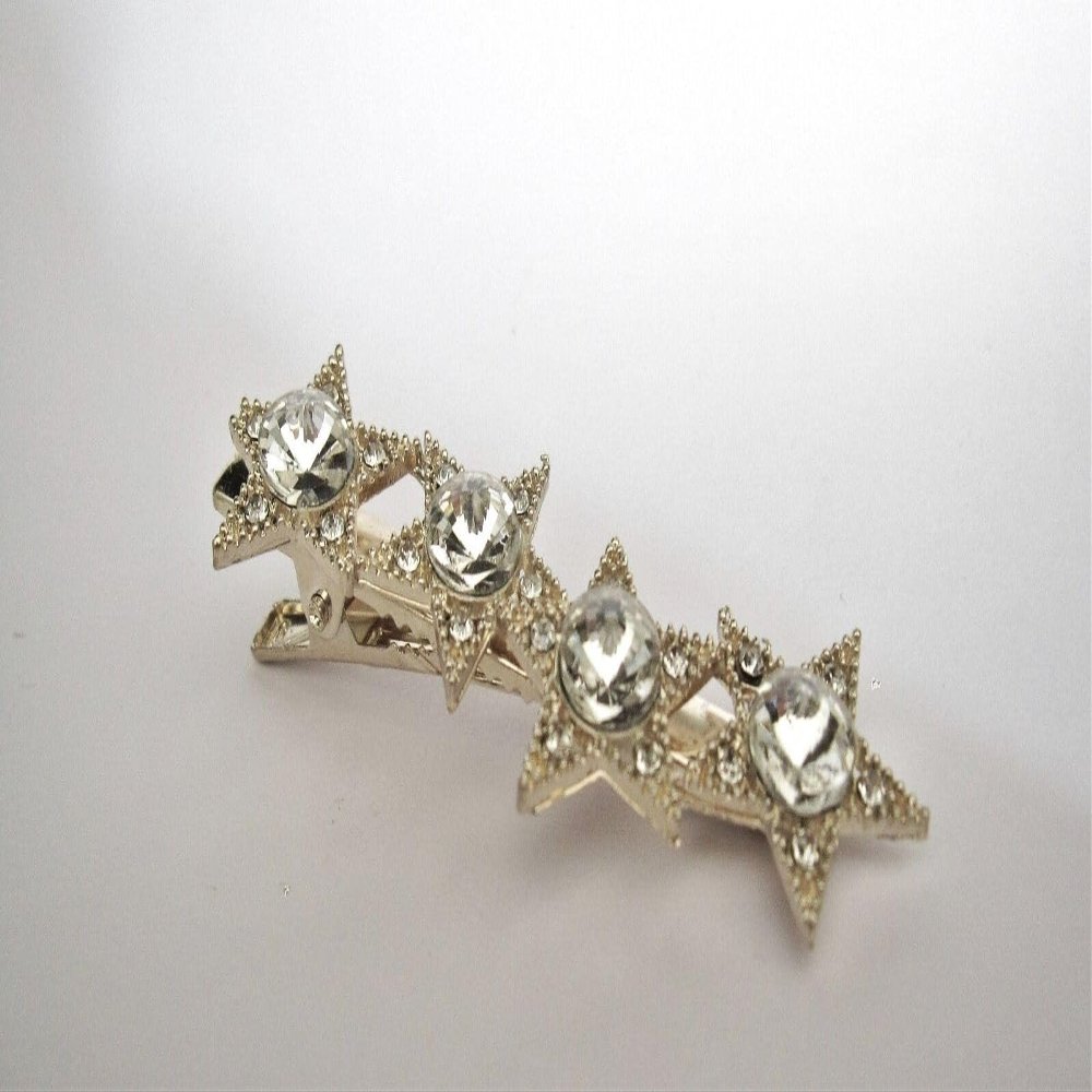 Generic Silver and light gold tone crystal stars alligator hair clip for fine thin hair