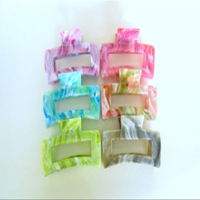NinthAvenue Basics Large rectangle colorful marbled color splatter paint hair claw clip (Primary color: Bright pink), 1 Count (Pack of 1)