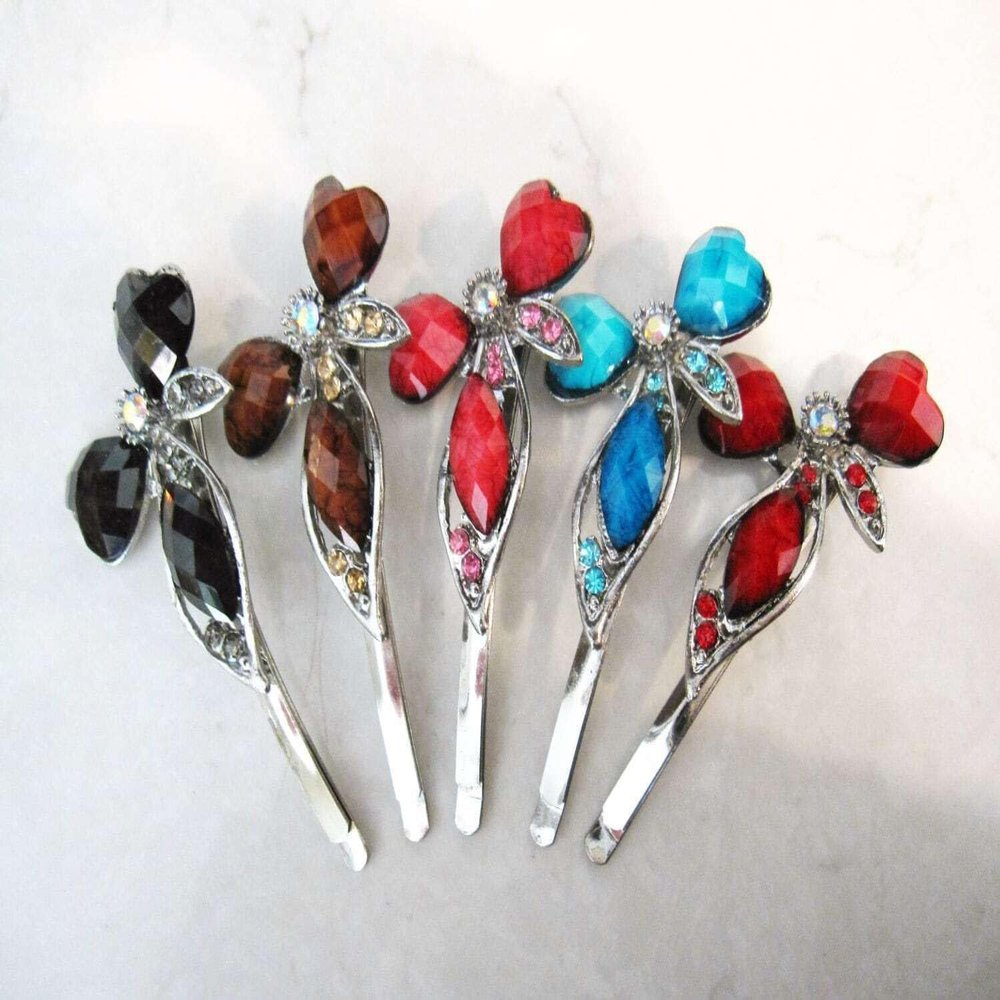 NinthAvenue Basics Retro bohemian crystal heart bobby pin hair pin hair clip with gems and crystals Set: A (Primary color: Red)