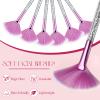 9 Pieces Facial Fan Mask Brushes, Soft Facial Applicator Brushes Tools for Peel Glycolic Makeup for Mud Cream(Purple, Silver) view 4