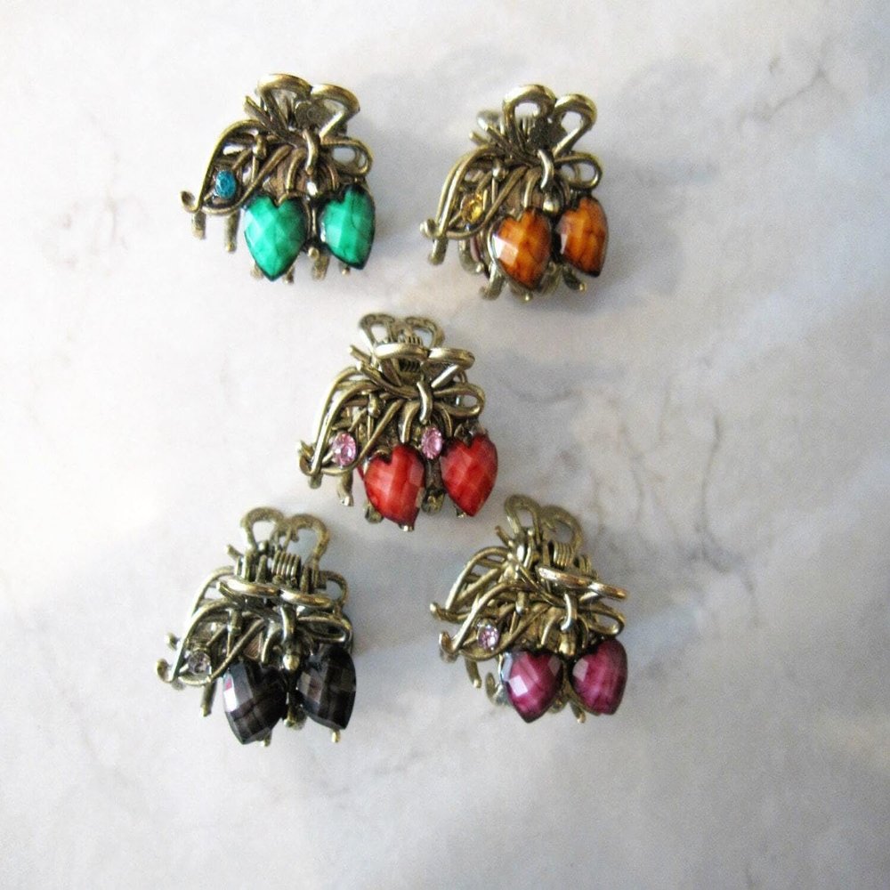 Generic Jeweled antique bronze hair claw clip with crystals Set: B (Primary color: Brown), 1 Count (Pack of 1)