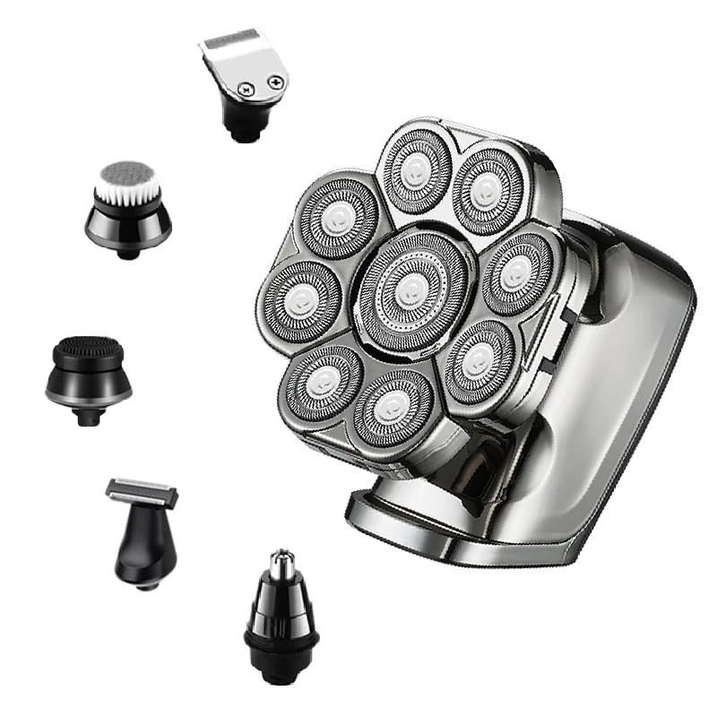 EKHOU Head Shavers for Bald Men, 6 in 1 Grooming Set Waterproof Electric Shaver for Men Wet Dry Facial Electric Razor Beard Shaving Machine Lithium Rechargeable