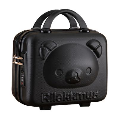 AOGATO 14 Inch Cute Bear Cosmetic Case Box Small Hard Shell Cosmetic Case Beauty Makeup Bag Organizer Cartoon Travel Suitcase Luggage Storage Bag, Black