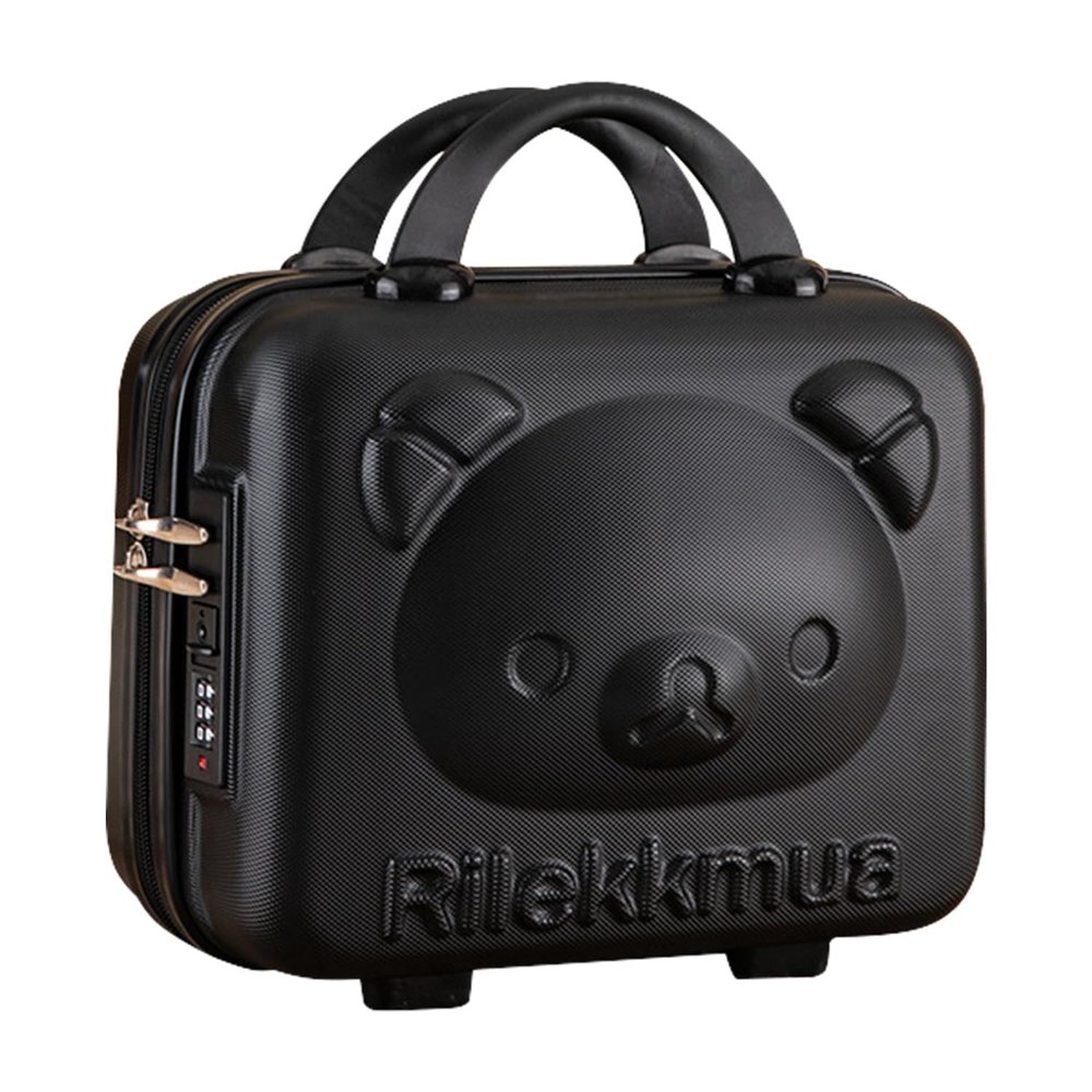 AOGATO 14 Inch Cute Bear Cosmetic Case Box Small Hard Shell Cosmetic Case Beauty Makeup Bag Organizer Cartoon Travel Suitcase Luggage Storage Bag, Black
