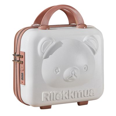 AOGATO 16 Inch Cute Bear Cosmetic Case Box Small Hard Shell Cosmetic Case Beauty Makeup Bag Organizer Cartoon Travel Suitcase Luggage Storage Bag, White