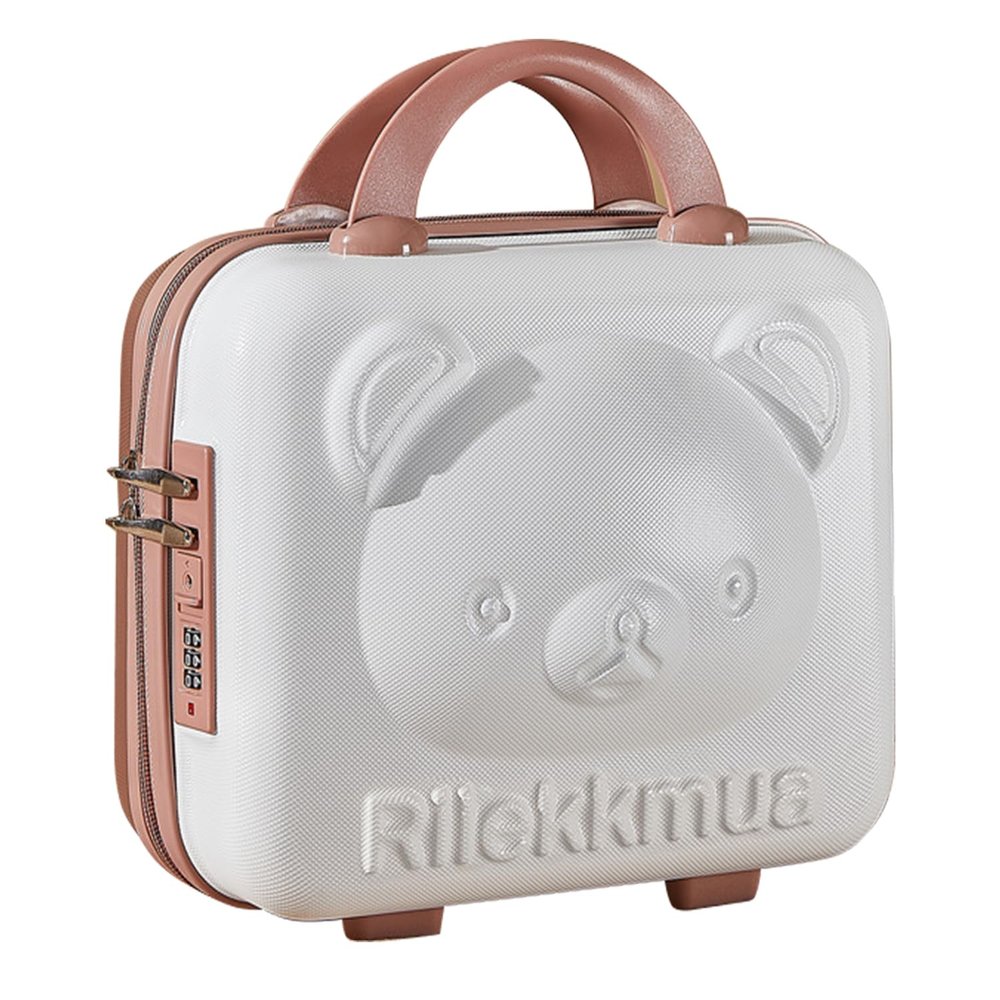 AOGATO 16 Inch Cute Bear Cosmetic Case Box Small Hard Shell Cosmetic Case Beauty Makeup Bag Organizer Cartoon Travel Suitcase Luggage Storage Bag, White