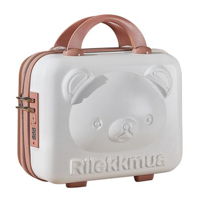 AOGATO Small Hard Shell Cosmetic Case 14 Inch /16 Inch Cute Bear Cosmetic Case Box Beauty Makeup Bag Organizer Cartoon Travel Suitcase Luggage Storage Bag, White, S (14 Inch), Cute