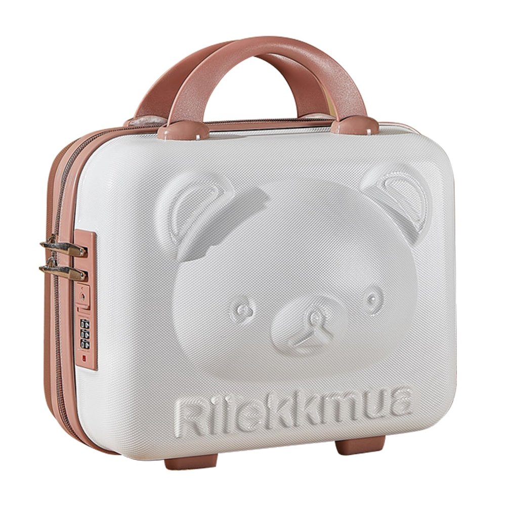 AOGATO Small Hard Shell Cosmetic Case 14 Inch /16 Inch Cute Bear Cosmetic Case Box Beauty Makeup Bag Organizer Cartoon Travel Suitcase Luggage Storage Bag, White, S (14 Inch), Cute