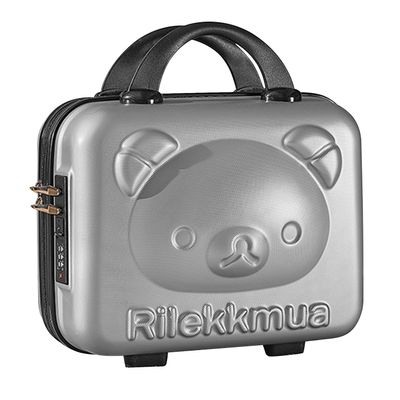 AOGATO Small Hard Shell Cosmetic Case 14 Inch /16 Inch Cute Bear Cosmetic Case Box Beauty Makeup Bag Organizer Cartoon Travel Suitcase Luggage Storage Bag, Green, S (14 Inch), Cute, Grey