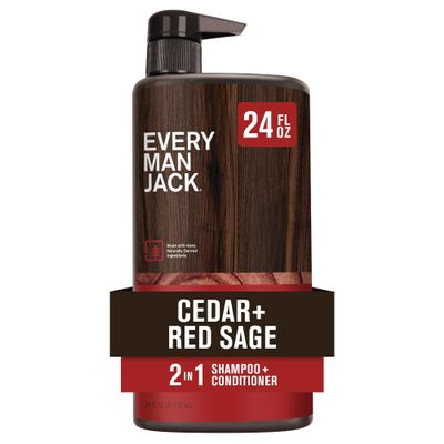Every Man Jack 2-in-1 Daily Shampoo + Conditioner - Cedar and Red Sage | Nourishing For All Hair Types, Naturally Derived, Cruelty-Free Shampoo and Conditioner Set for Men | 24oz -1 Bottle