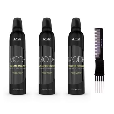 yper Asp Mode Volume Mousse Creative Styling Foam (10.1 oz) with Teasing Comb Pack 3, Black