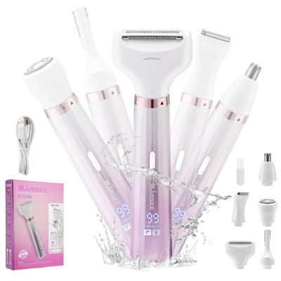 Electric Razors for Women, 5 in 1 Bikini Trimmer for Women, Wet/Dry Womens Electric Shaver Razor, Face Shaver for Face Nose Eyebrow Arms Armpit Legs Pubic Area, Facial Hair Removal
