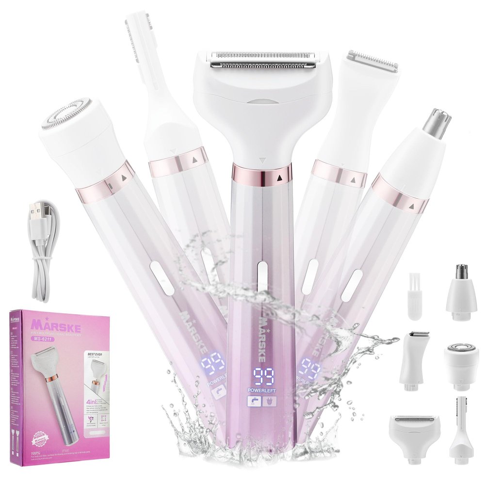 Electric Razors for Women, 5 in 1 Bikini Trimmer for Women, Wet/Dry Womens Electric Shaver Razor, Face Shaver for Face Nose Eyebrow Arms Armpit Legs Pubic Area, Facial Hair Removal