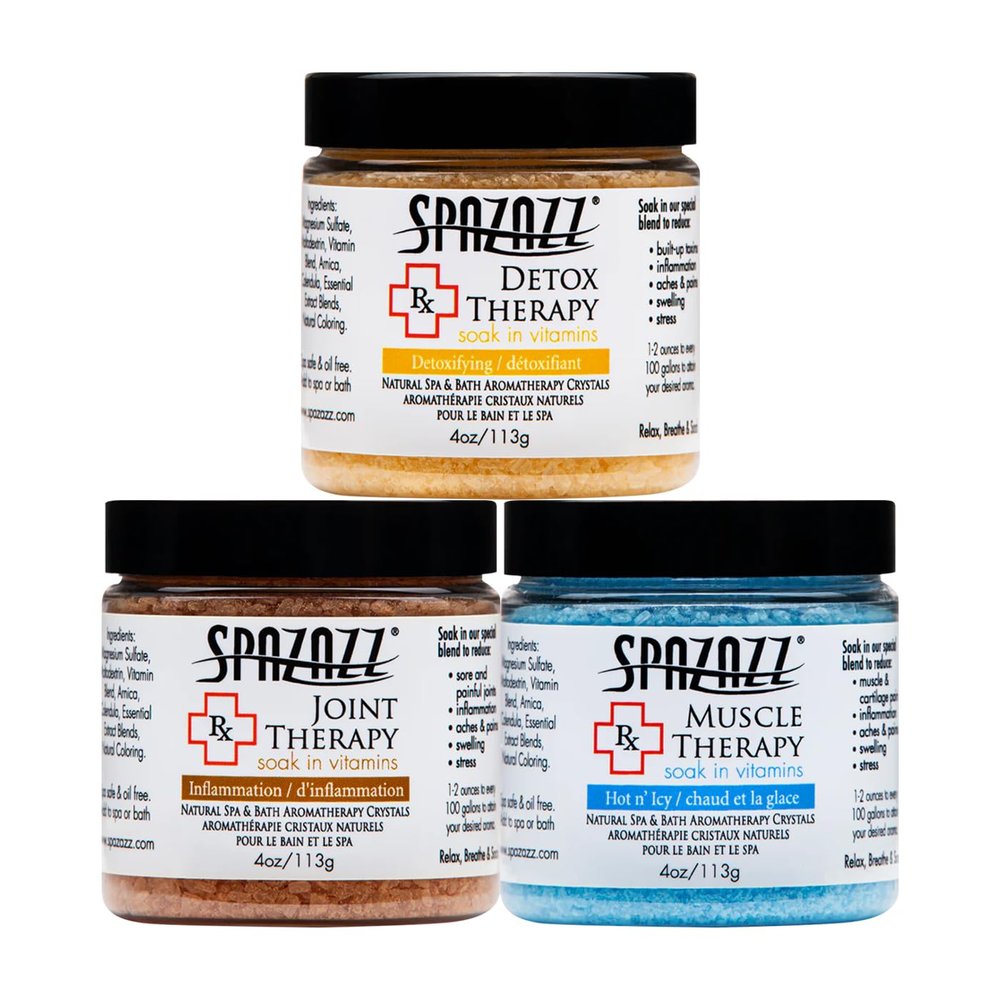 Spa & Hot Tub RX Therapy Muscle Detox Joint Bundle 3 Pack Gift Set - Spazazz Therapeutic Mineral Dead Sea Bath Salt Crystals Collection