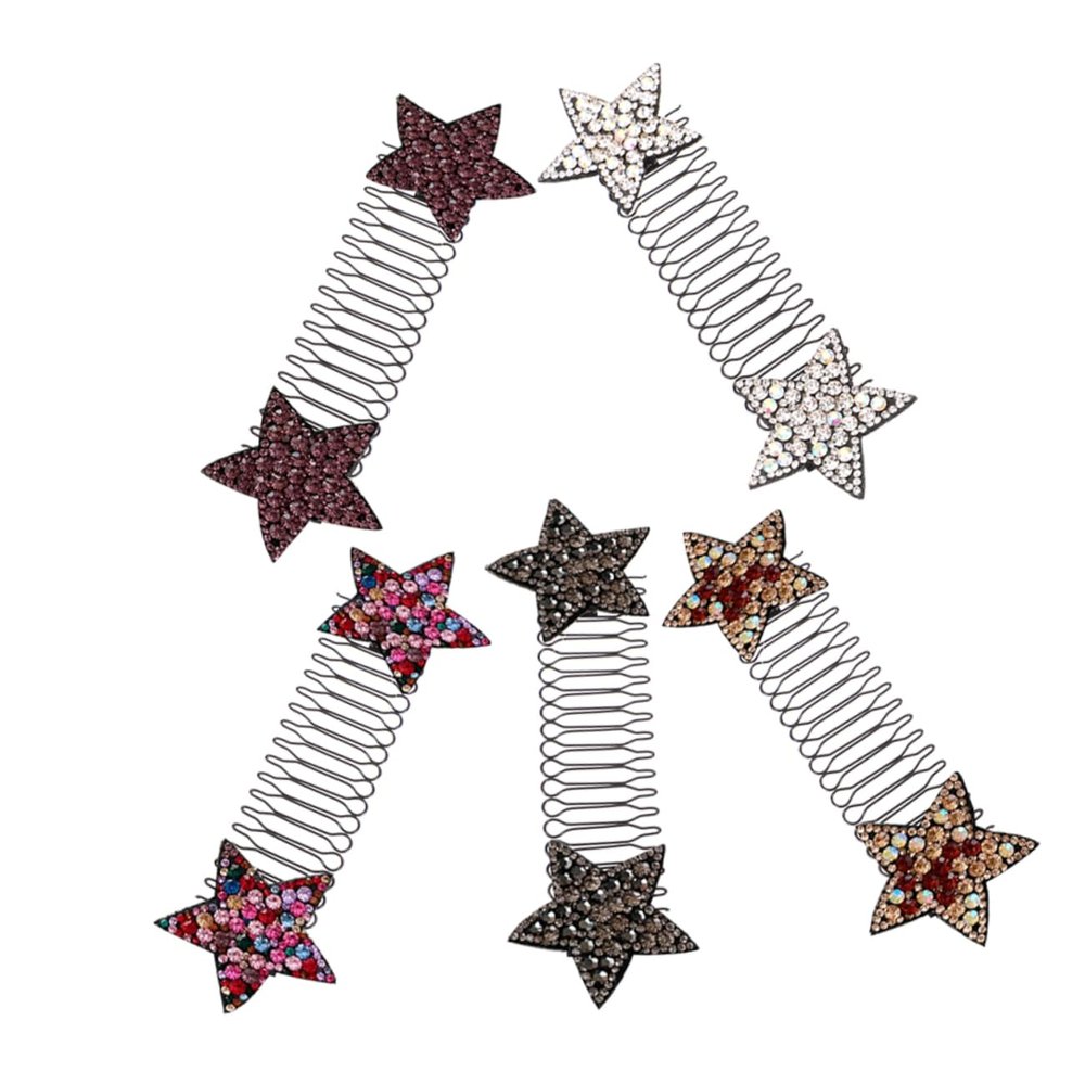 SKISUNO 5pcs Star Hair Clip Combs Invisible Holders Decorative Hair for Women in Assortment Yellow Silver Black