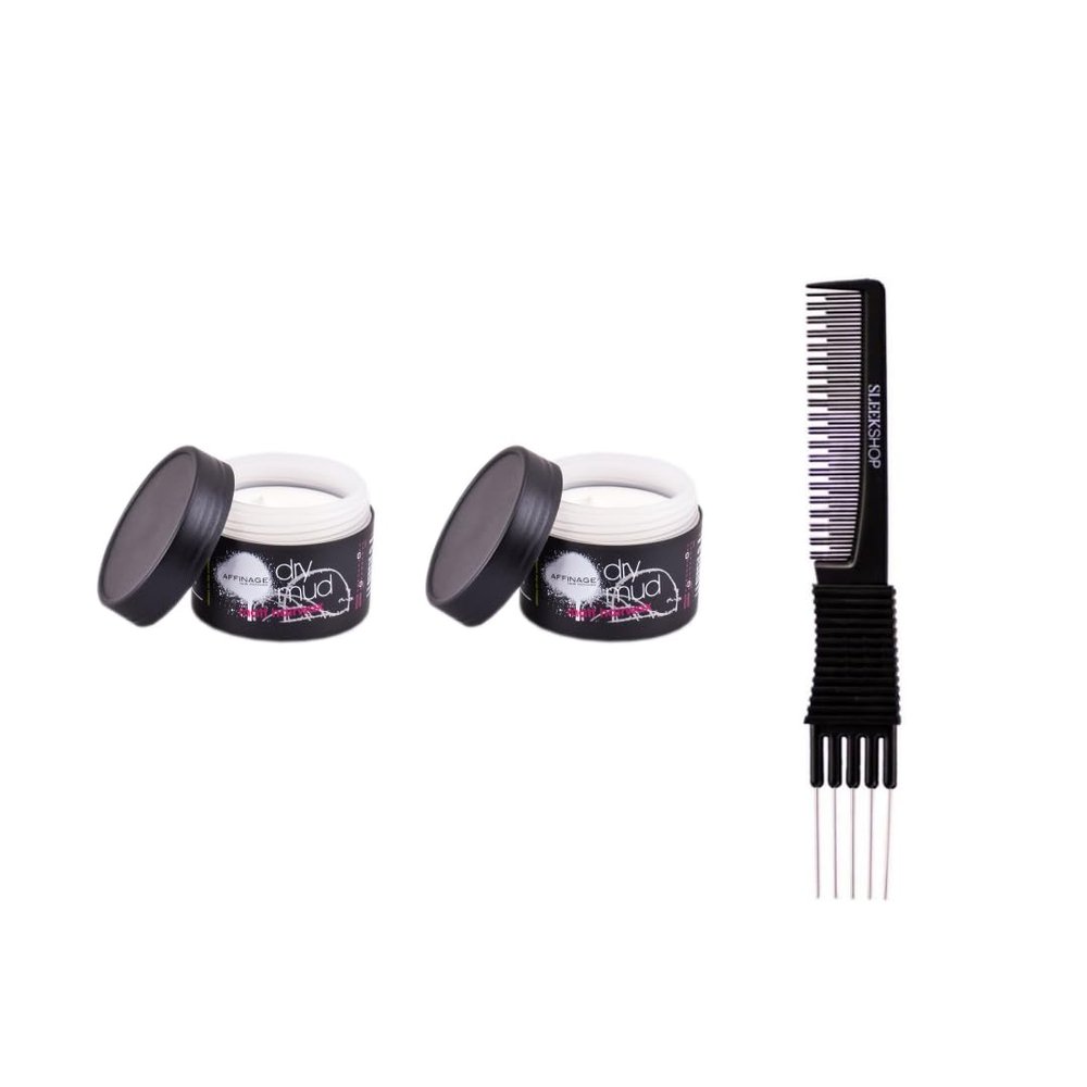 yper Affinage Dry Mud Matt Hairwax (1.35 oz) with Teasing Comb Pack of 2, Black
