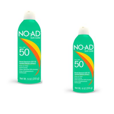 NO-AD SPF 50 Sunscreen Spray | Non-Greasy, Waterproof and Non toxic Sunscreen | Body Sunscreen | Suitable for All Skin Types | Broad Spectrum | 9 oz | Pack of 2