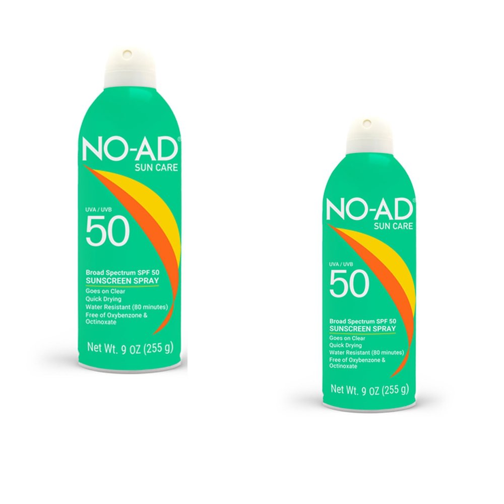NO-AD SPF 50 Sunscreen Spray | Non-Greasy, Waterproof and Non toxic Sunscreen | Body Sunscreen | Suitable for All Skin Types | Broad Spectrum | 9 oz | Pack of 2