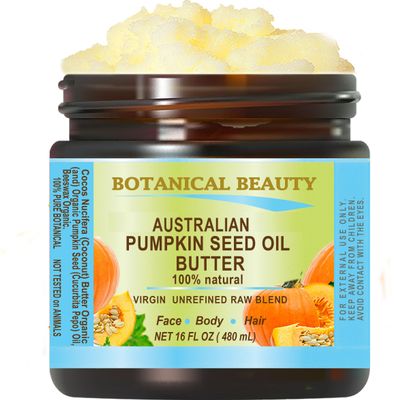Botanical Beauty PUMPKIN SEED OIL BUTTER Australian Natural VIRGIN UNREFINED RAW for Face, Skin, Damaged Hair, Lip, Nails (16 Fl Oz)