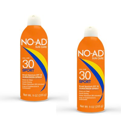 NO-AD SPORT SPF 30 Sunscreen Spray | Non-Greasy, Waterproof and Non toxic Sunscreen | Body Sunscreen | Suitable for All Skin Types | Broad Spectrum Protection for Active Lifestyles | 9 oz | Pack of 2
