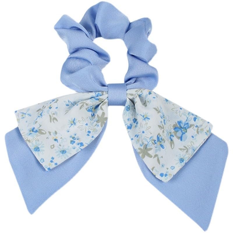 Generic 2pcs Large Intestine Hair Loop, 3.5in Chiffon Bow Tie Hair Loop Harmless Hair Loop Bow Scrunchies for Hair For Women Girls (Blue)