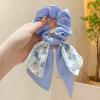 Generic 2pcs Large Intestine Hair Loop, 3.5in Chiffon Bow Tie Hair Loop Harmless Hair Loop Bow Scrunchies for Hair For Women Girls (Blue) view 2