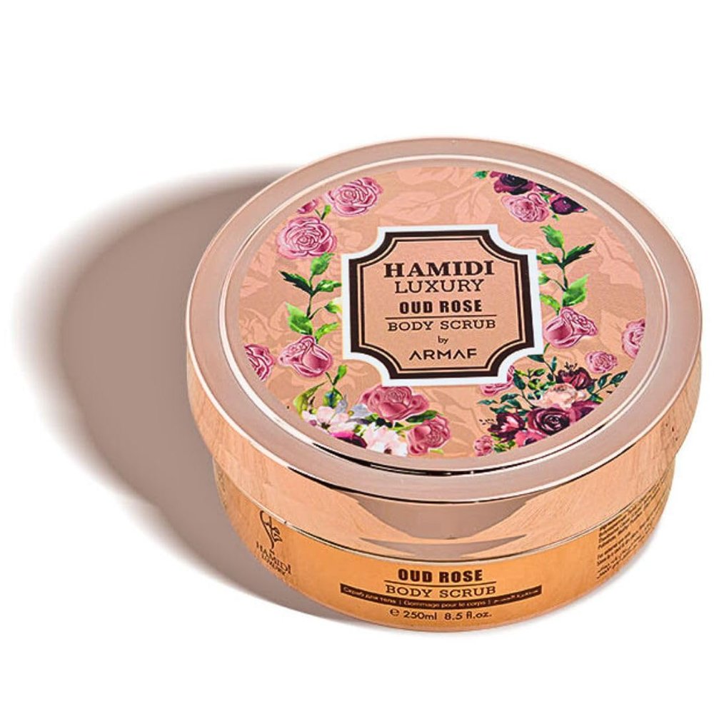 Hamidi Luxury Oud Rose Body Scrub For Women 250ML (8.4 OZ) Exfoliating Body Scrub For Soft And Smooth Skin, Made With Naturally Derived Ingredients For Gentle, Effective And Radiant Skin Care